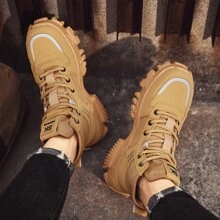 男士經典商務休閑高幫運動靴,搭配厚底設計 - 卡其色 - 查看 5