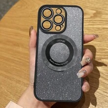 1入黑色防震保護手機殼，帶相機鏡頭保護蓋，時尚電鍍粉，支援無線充電和磁吸功能。適用於 iPhone 11/11pro/11pro Max，iPhone 12/12pro/12pro Max，iPhone 13/13pro/13pro Max，iPhone 14/14plus/14pro/14pro Max，適用於男女。 - 黑色 - 查看 8