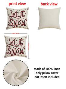 4pcs Christmas Red Letter & Snowflake Printed Linen Decorative Pillow Covers For Living Room And Bedroom - Red - View 5