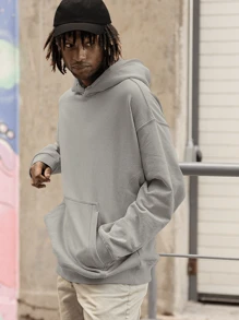 Plain Sweatshirt With No Print And Hood  2042 - Grey - View 4