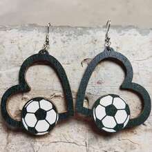 1對空心設計棒球足球網球橄欖裝飾掛墜耳環,簡約運動風格創意運動耳環