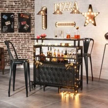 Tribesigns Bar Unit for Home Liquor, Black Entertainment Bar Upholstered Bar Table with Storage and Metal Front Footrest for Home,Balcony - màu đen - Xem 5