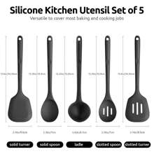 600℉ Heat Resistant Kitchen Utensil: U-Taste 13.6" Silicone Cooking Tools Gadgets Set, Non Stick Solid and Slotted Turner Spatula, Mixing Spoon, and Soup Ladle (5 Pieces)
