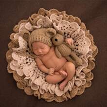 Newborn Photography Props Blanket Knitted Posing Mat Background Photography Accessories Bear And Rabbit Set Baby Photo Baby Shower Family Decorations Gifts Baby Shower Easter Gifts Things For Girls/Boys