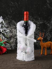 1 件聖誕雪花毛絨酒瓶蓋(不含瓶子),餐廳裝飾,香檳和酒袋,酒瓶場景裝飾,聖誕酒瓶蓋裝飾品 - 銀色 - 查看 2