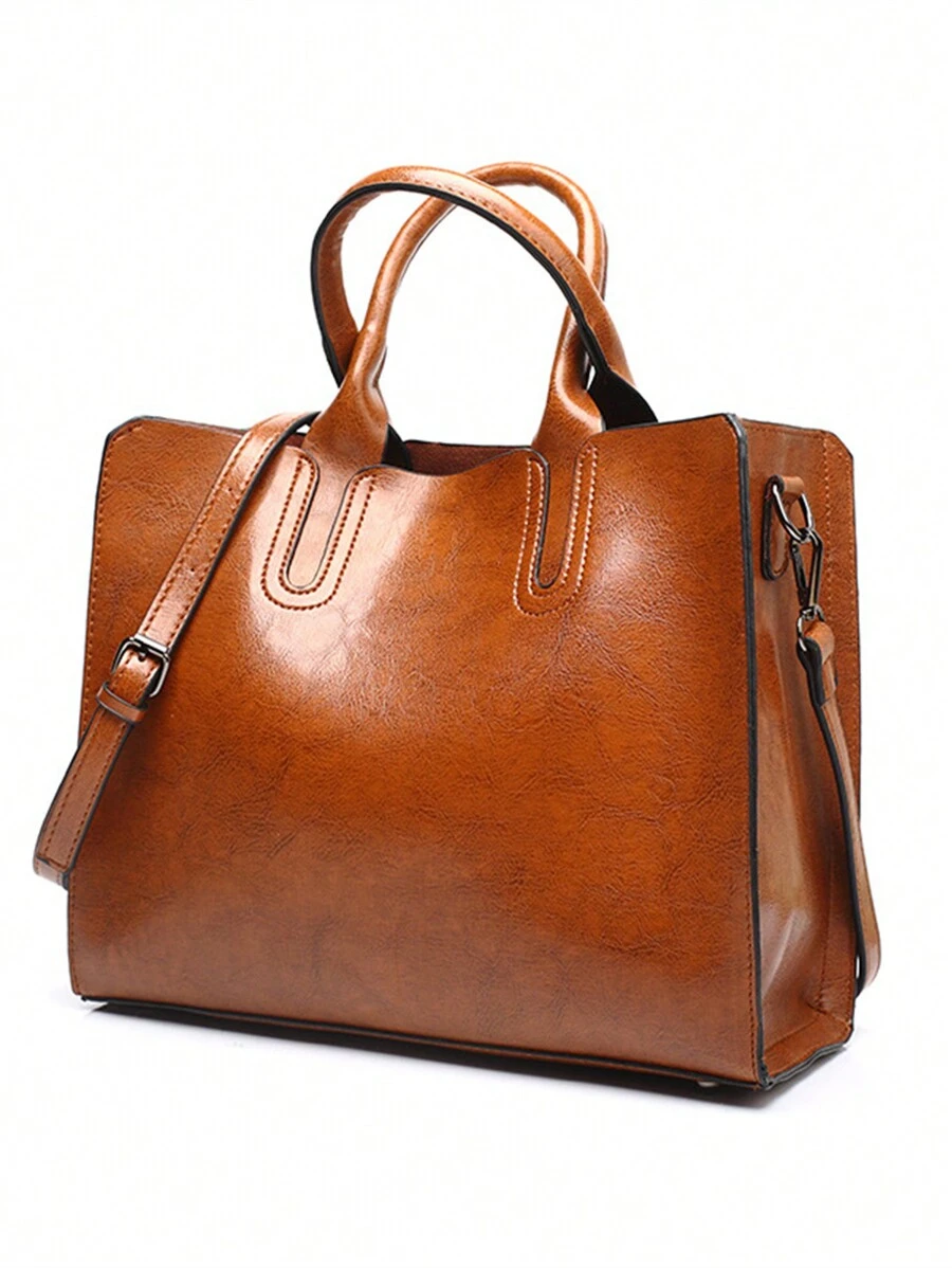 Double Handle Shoulder Tote Bag For Women, Rookies & White-Collar Workers, Minimalist Style Women Bag School Bag, School Handbag, Back To School Backpack, Large Capacity, Lightweight, Portable, Business Casual, Suitable For Teen Girls Women College Students, Rookies & White-Collar Workers, Perfect For Back To School, First Day Of School, College, Middle School, High School, Work, Business, Commute, Office, Business Casual Woman Bag Perfect For Office Business And Work, Work Bag Women, Ideal For Everyday Elegance & Special Occasions, Eye-Catching Work Bags For Women - Brown - View 1