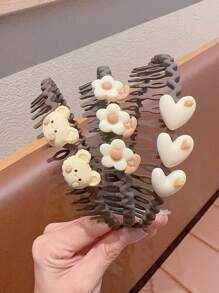 3入組可愛卡通小熊花朵心形髮箍