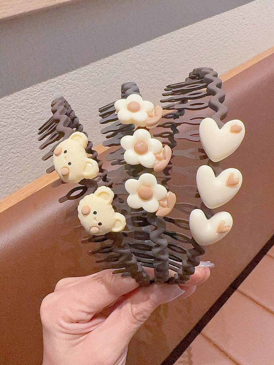 3入組可愛卡通小熊花朵心形髮箍