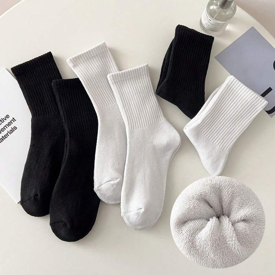 4đôi Mới Nam Điền kinh Vớ Với Cái đệm Đáy Chống mùi hôi & Không trượt Dài Dày Vớ Thích hợp Đối với Bốn Màu thuần Dày Ấm áp Vớ Đáy Vớ - Đen và trắng - Xem 1