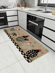 1pc Cute Chickens Floor Kitchen Mat, Modern Rooster Kitchen Rug, Rustic Non-Slip Colorful Indoor Carpet, Runner Rug, For Farmhouse Home Bathroom Bedroom Living Room Decor
