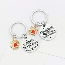 1套(2入組)不限男女鋼製鑰匙扣,配有卡通鈴鐺和聖誕節設計吊墜,聖誕禮物