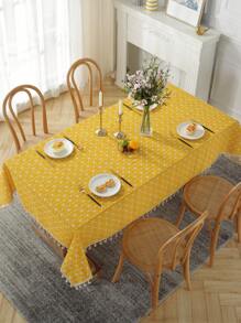 美式波西米亞風格亞麻黃色幾何長方形桌布，適合西餐廳、廚房、咖啡館和派對裝飾，1 件 - 黃色 - 查看 8
