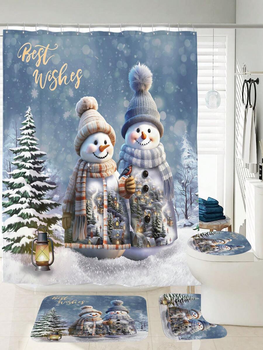 1 Miếng Số In Rèm cửa nhà tắm Hoặc Thảm trải sàn Với Cây thông noel , Ông già noel , Hộp Quà , Người tuyết , Bông tuyết Và Cây thông Rừng Mô hình Đối với Giáng sinh Đồ trang trí - không đơn sắc - Xem 1
