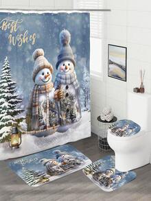 1 Miếng Số In Rèm cửa nhà tắm Hoặc Thảm trải sàn Với Cây thông noel , Ông già noel , Hộp Quà , Người tuyết , Bông tuyết Và Cây thông Rừng Mô hình Đối với Giáng sinh Đồ trang trí - không đơn sắc - Xem 2
