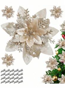 4pcs 14cm Glitter Artificial Christmas Flowers Xmas Tree Ornaments Merry Christmas Decorations For Home New Year Gifts Christmas