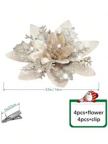 4pcs 14cm Glitter Artificial Christmas Flowers Xmas Tree Ornaments Merry Christmas Decorations For Home New Year Gifts Christmas