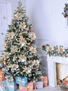 4pcs 14cm Glitter Artificial Christmas Flowers Xmas Tree Ornaments Merry Christmas Decorations For Home New Year Gifts Christmas