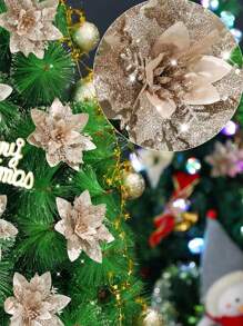 4pcs 14cm Glitter Artificial Christmas Flowers Xmas Tree Ornaments Merry Christmas Decorations For Home New Year Gifts Christmas