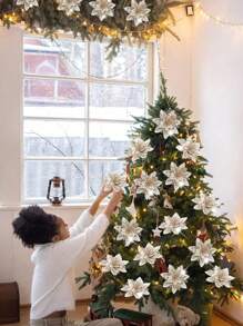 4pcs 14cm Glitter Artificial Christmas Flowers Xmas Tree Ornaments Merry Christmas Decorations For Home New Year Gifts Christmas