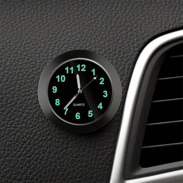 1pc Black  Glow Decorative Clock Car Clock Mini Quartz Analog Car Dashboard Time Stick-On Clock Watch for Car Decoration Exclusive for high-end cars Interior central control decoration table