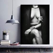 1pc Modern Black And White Woman Canvas Painting For Bedroom And Living Room Decor -Wall Painting Frameless Wall Art Print No Frame Gifts Birthday Graduation