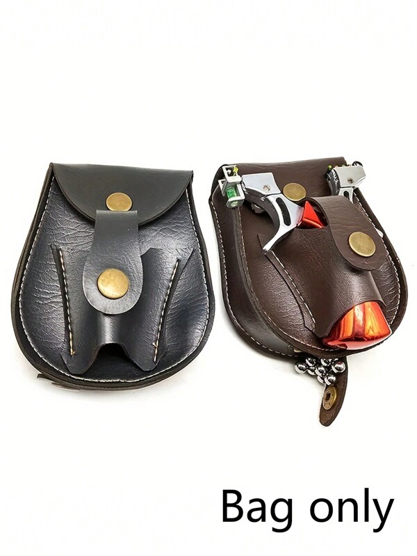 1pc Black Outdoor Steel Ball Storage Bag, Handmade Leather Slingshot Hanging Bag, Hunting Camping Slingshot Stand Bag, Outdoor Slingshot Tool, Magnet Slingshot Ammo Pouch 2.05*1.69 Inches