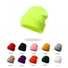 1pc Women's Solid Color Knitted Hat Suitable For Daily Wear, Outdoor Warmth, Windproof And Cold Proof - White - View 1