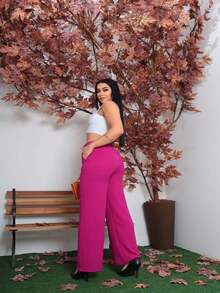 Women Pants - 玫紅色 - 查看 2