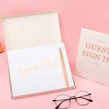 1pc Guestbook Notebook For Messages, Wedding Guest Register Book With Pen, Gift Boxed - White - View 1