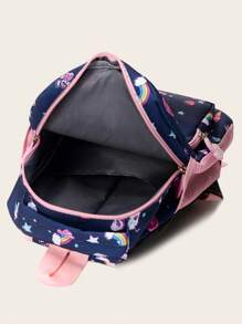 1个可爱卡通迷你背包，萌系独角兽设计书包，彩虹色背包，卡哇伊卡通书包，女童单肩包，背包 - 藍色 - 查看 2