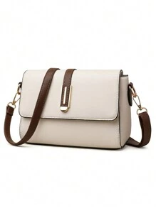 Đơn giản & Retro Khối màu Đập nhẹ Túi đeo vai Với Nhiều lớp Túi đeo chéo Thiết kế & Đầy màu sắc Kim loại Đồ trang trí Đối với phụ nữ - trắng - Xem 3