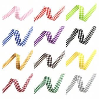 5碼長度10毫米寬格子絲帶,蘇格蘭風格黑白紅色格子絲帶,適用於diy手工製作蝴蝶結、禮品包裝