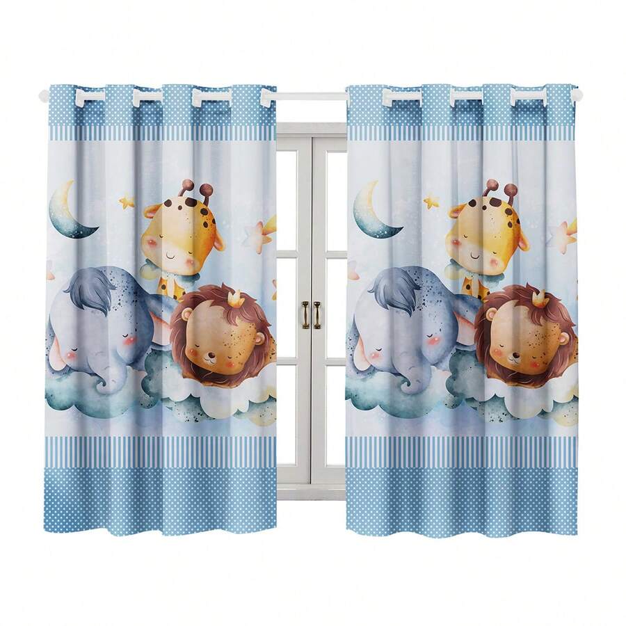 Cortina Infantil Blecaute Blackout, Decoración, Habitación, Niño 2,00x1,40 Colección Safari. - Celeste - Ver 1