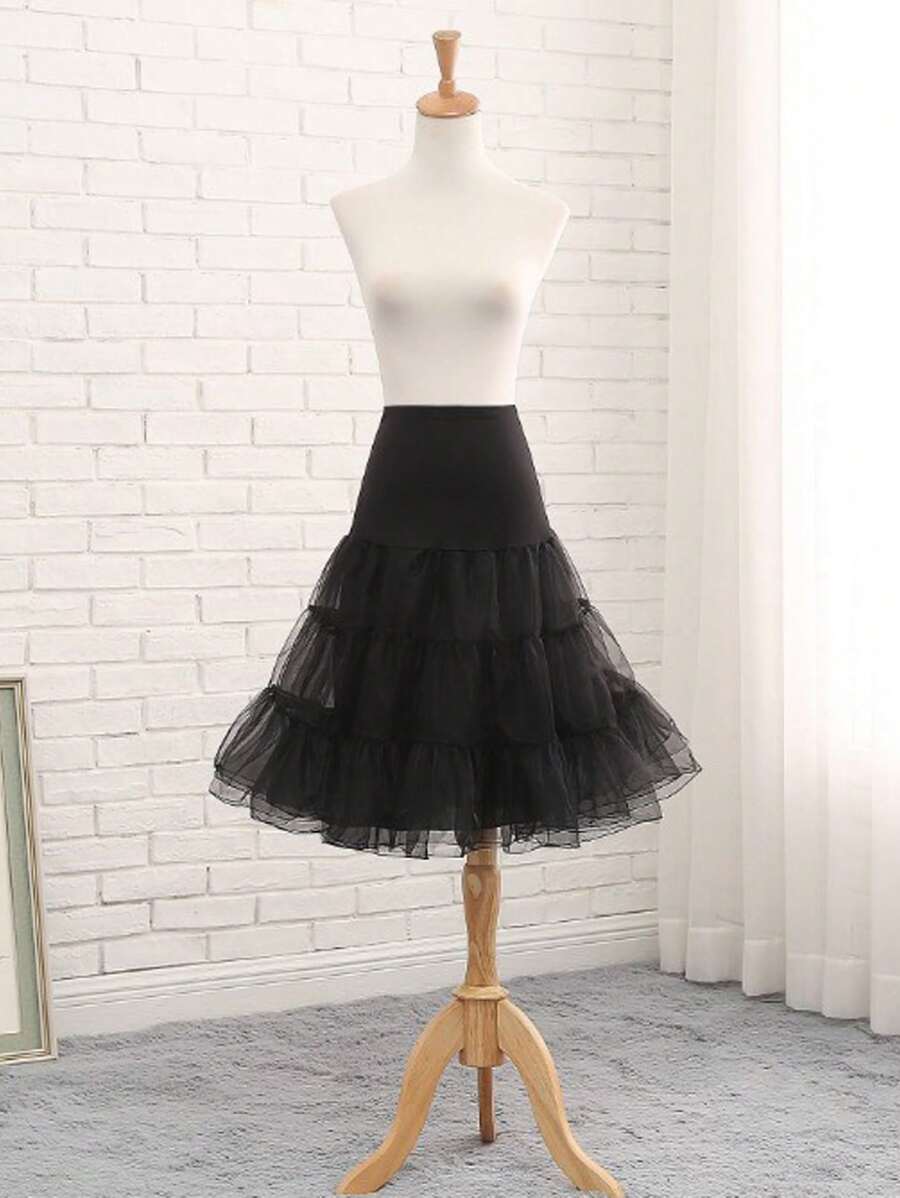 1 chiếc váy lưới tuyn co giãn có sợi pha lê dành cho nữ, váy lót Lolita, trang phục dự tiệc hoặc cosplay, phụ kiện quần áo mùa thu dành cho nữ - màu đen - Xem 1