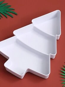 1pc White & Red Christmas Tree Shaped Divided Snack Tray - White - View 3