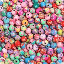 50粒/包diy聚合物粘土印花珠子,多彩聚合物粘土珠子,手鍊項鍊珠子,散珠