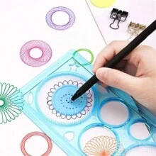 1pc Multifunctional Hollow Ruler, Student Diy Drawing Template, Spiral Pattern Puzzle Magic Drawing Board, Great For Christmas Gift - Baby Blue - View 6