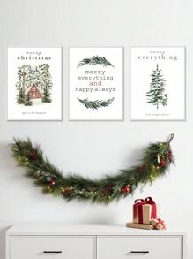 3入組冬季聖誕主題裝飾畫,油畫風格植物藝術印刷品,簡約風格 - 彩色 - 查看 3