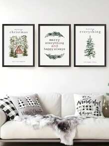 3入組冬季聖誕主題裝飾畫,油畫風格植物藝術印刷品,簡約風格 - 彩色 - 查看 4