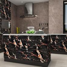 黑色大理石接觸紙乙烯基人造花崗岩壁紙即剝即貼防水光面自黏紙可拆卸牆貼膜適用於廚房中島檯面浴室臥室裝飾