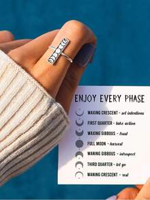 1枚s925純銀復古簡約時尚ins陽月指環,適用於女性女孩特別朋友生日日常飾品禮物 - 銀色 - 查看 5