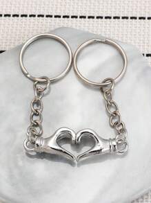 2 pièces porte-clés unisexe en métal en forme de cœur, décoration de porte-clés de couple, convient pour cadeau de la Saint-Valentin et accessoires de voiture, sac, école à usage quotidien