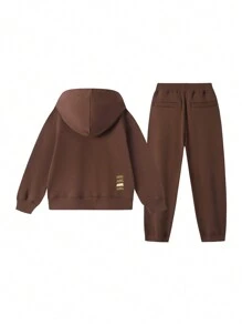 Annil 兒童服裝毛衣套裝春秋季節：通用、放鬆、運動、休閒、時尚的上衣和褲子套裝2件 - 棕色 - 查看 5