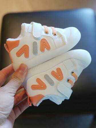 冬季新品 1-4 岁婴儿保暖内衬防水 PU 皮革果冻外底防滑耐磨时尚白色女童鞋，橙色（2116w）