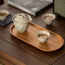 1pc Acacia Wood Tray, Oval Wooden Serving Tray For Fruit, Dessert, Cake, Cheese, Coffee, Tea, Bread, Breakfast,Kitchen,Christmas Gift
