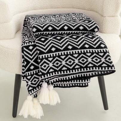 一件格紋沙發毛毯,多功能波西米亞風格,聚酯纖維製造,尺寸通用,細節鮮明,柔軟舒適,適用於客廳和臥室家庭使用