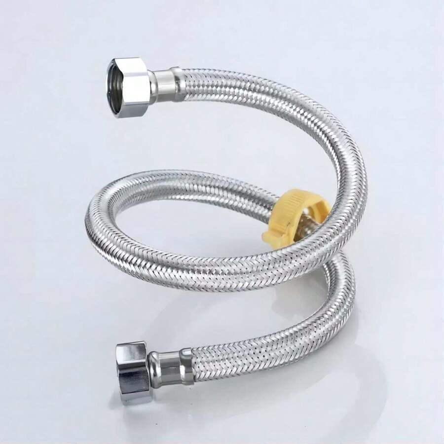 304不銹鋼編織的熱和冷水供應軟管(150x150cm),適用於馬桶、熱水器、水龍頭,4口雙頭進水管 - 銀色 - 查看 1