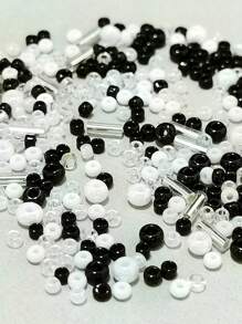 10g混合黑白玻璃種子珠,間隔珠,適用於diy手鍊,項鍊,戒指