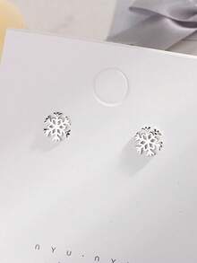 1pair Copper Alloy Crop Snowflake Stud Earrings For Women - Silver - View 3