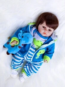 Bebê Reborn Brastoy Boneco Girafinha 48cm 100% Silicone Com Pelúcia Roupas e Acessórios Completo